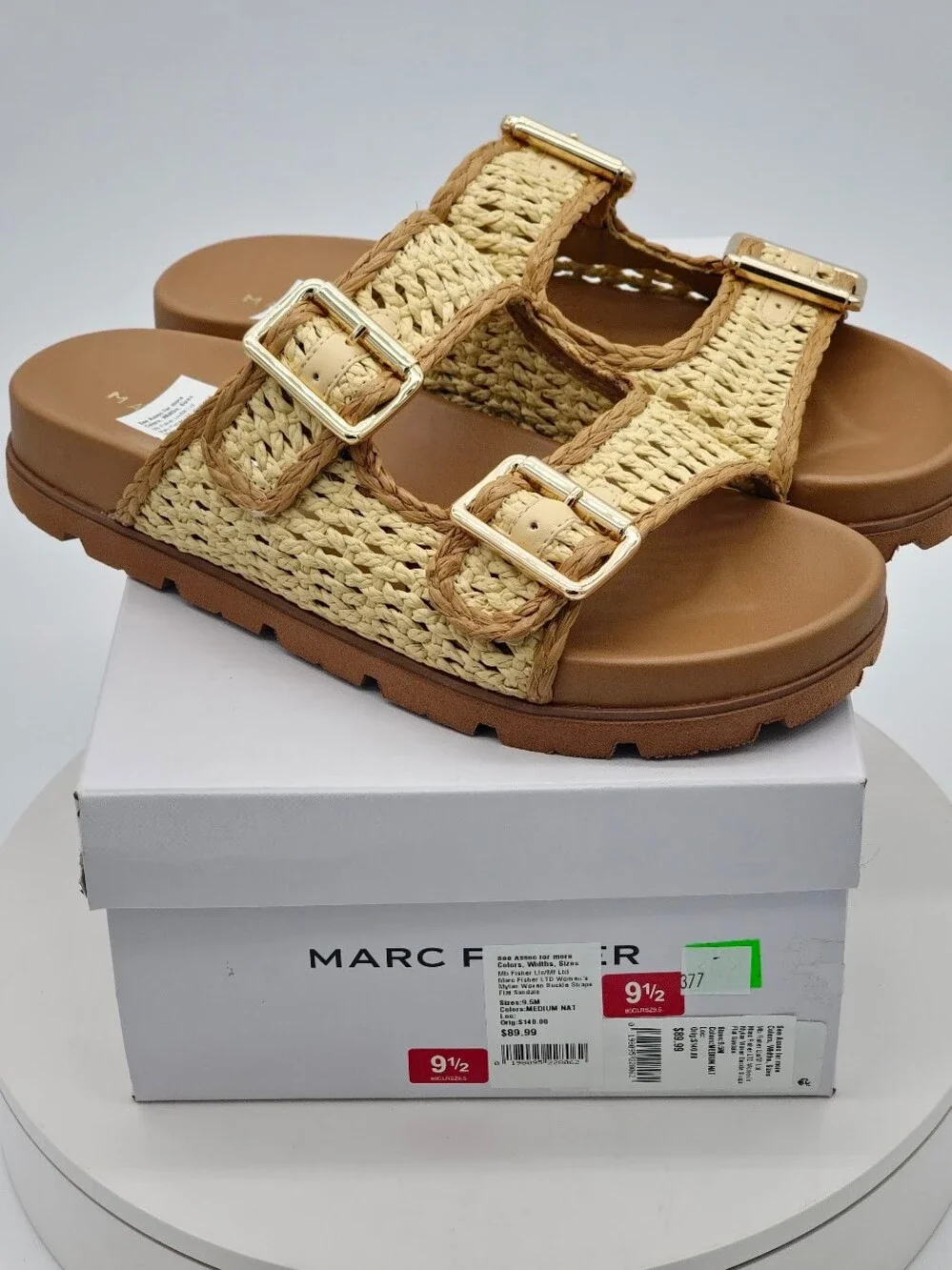 Marc Fisher Mylan Woven Buckle Slide Sandals Women’s Size 9.5 Medium Natural